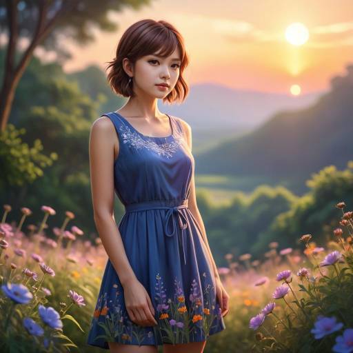 Serene Sunset: Young Woman in Nature