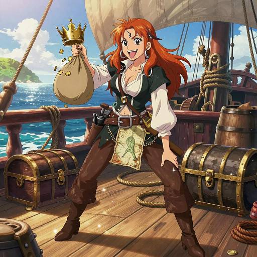 Confident Pirate Navigator on Ship Deck