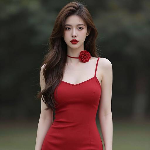 Realistic Girl in Red Tango Dress