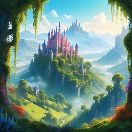 Vibrant Fairytale Landscape with Castle
