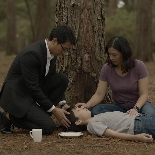 Emotional Forest Scene with Three Characters