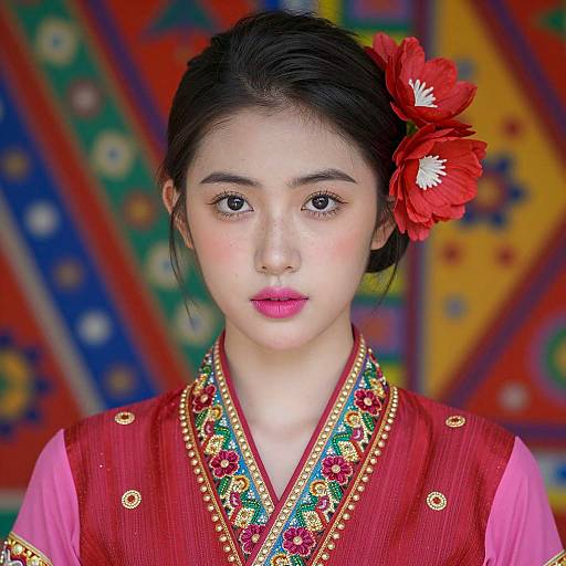 Vibrant Portrait of Asian Woman in Dress
