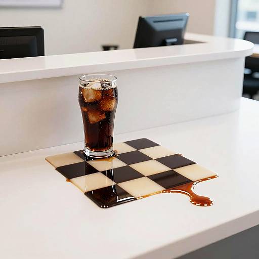 Checkerboard Cola Spill on Desk