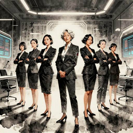 Neon Sumi-e Cyberpunk Executive Portraits