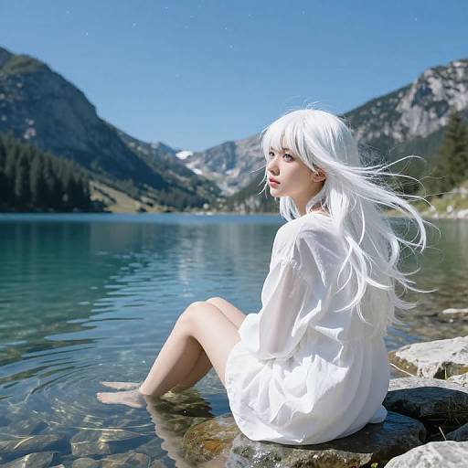 Dreamy Girl by Mountain Lake