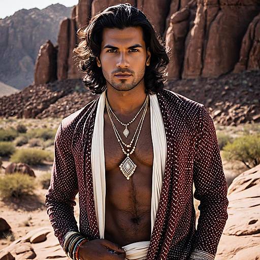 Handsome Indian Man in Traditional Shanti Outfit in Desert