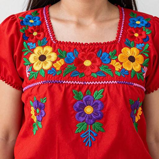 Vibrant Mexican Peasant Blouse Embroidery