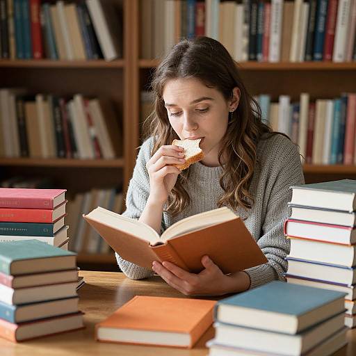Cozy Study Woman Reading Bread