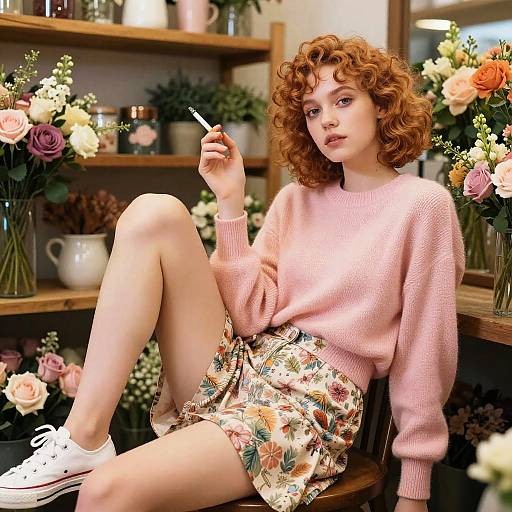 Vivacious Teen in Pastel Florist Shop
