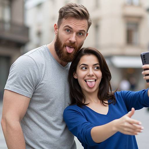 Playful Couple Selfie in Urban Setting