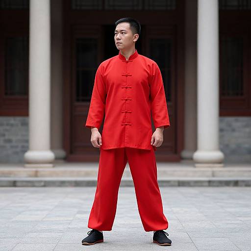 Man in Red Wushu Costume