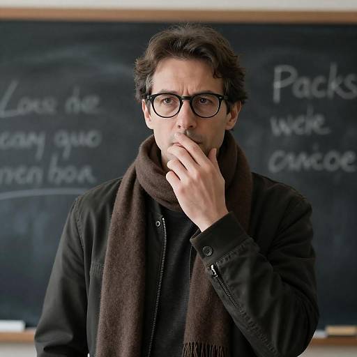 Thoughtful Man Against Chalkboard Background