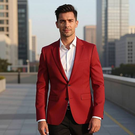 Confident Man in Red Suit Urban