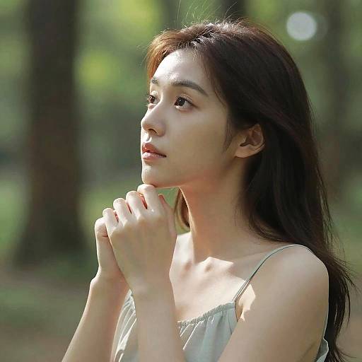 Thoughtful Woman in Serene Forest