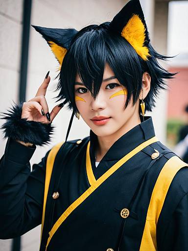 Lifestyle costume photo of Aak (arknights). Cosplay clothes