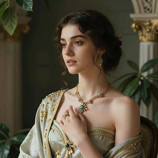 Elegant Woman in Classical Attire with Jewelry