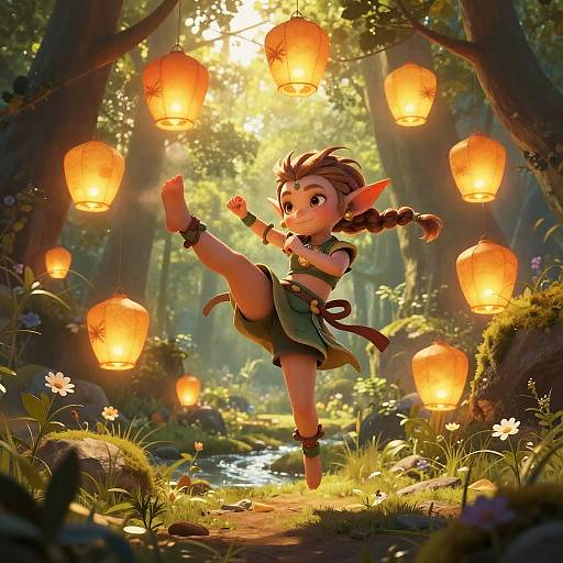 Braided Goblin Acrobat Mid-Air Lantern Leap