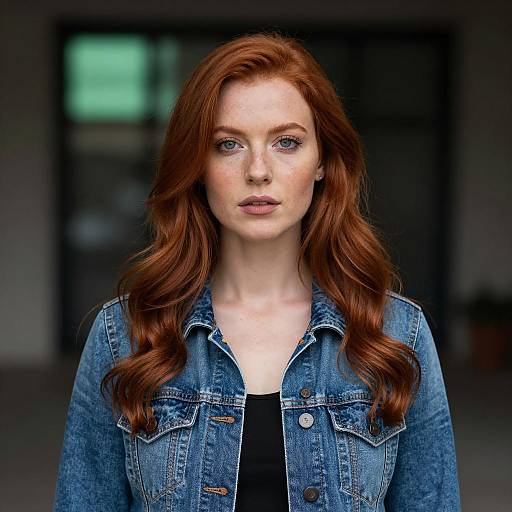Red-Haired Woman in Denim Jacket