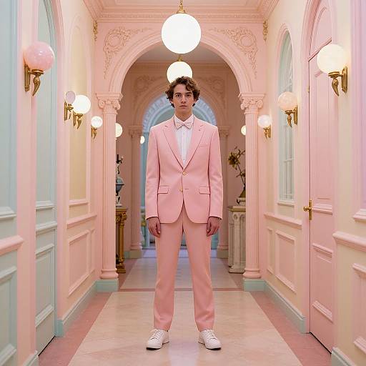Young Man in Pastel Ornate Hallway