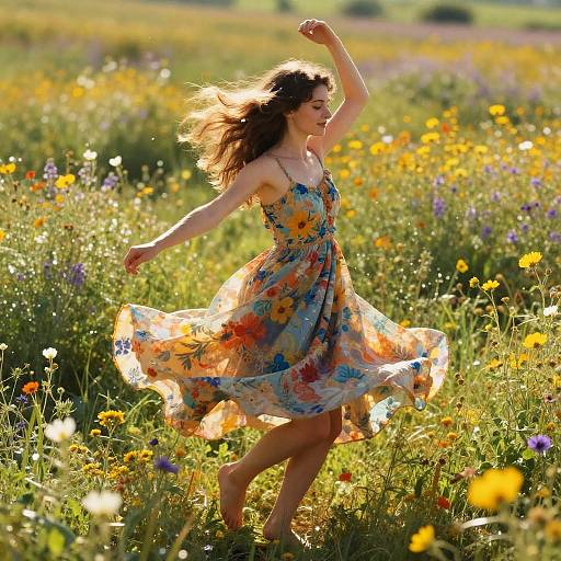 Joyful Woman Dancing in Wildflowers
