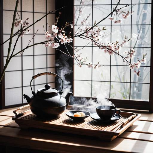 Serene Teapot and Cherry Blossoms Scene