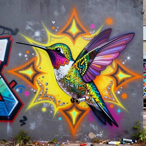 Hummingbird Shaman Neo-Tribal Graffiti Mural