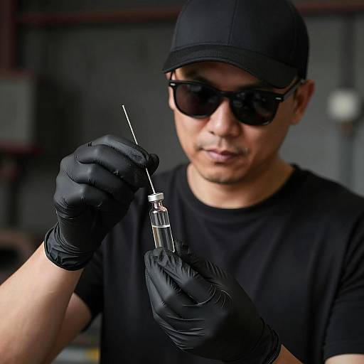 Mysterious Figure with Glass Vial