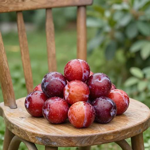 Organic Red Plums in Garden Setting