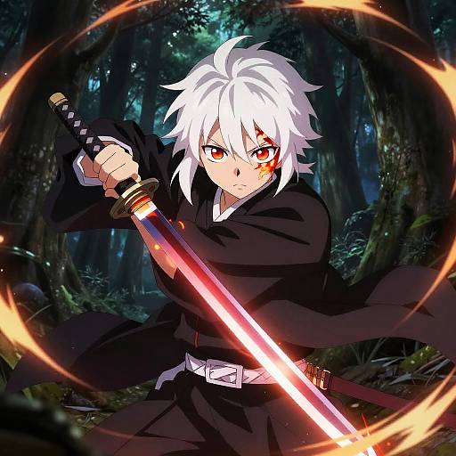 Anime White-Haired Boy with Katana