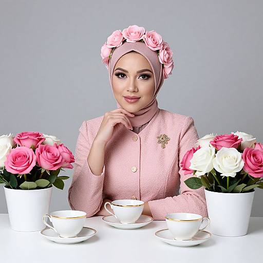 Elegant Woman with Floral Headpiece