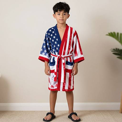 Realistic Male in American Flag Boxer Robe