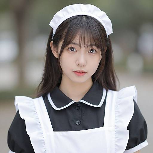Realistic Japanese Maid Outfit Outdoors