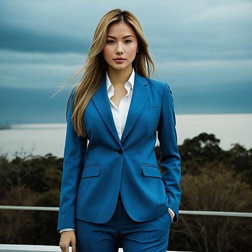 Realistic Portrait of a Lady in Blue Suit