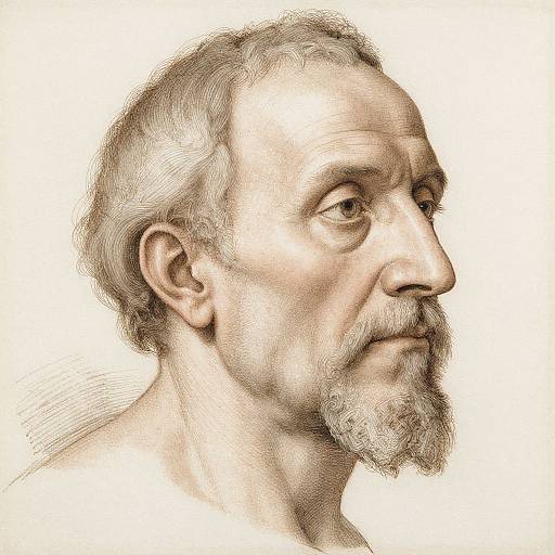 Detailed digital drawing of an elderly man with gray hair and beard, looking to the right, showcasing realistic textures and shading.