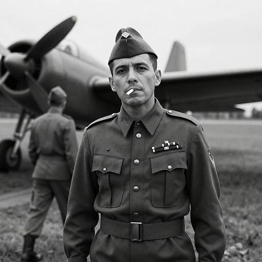 Vintage Military Portrait with Airplane