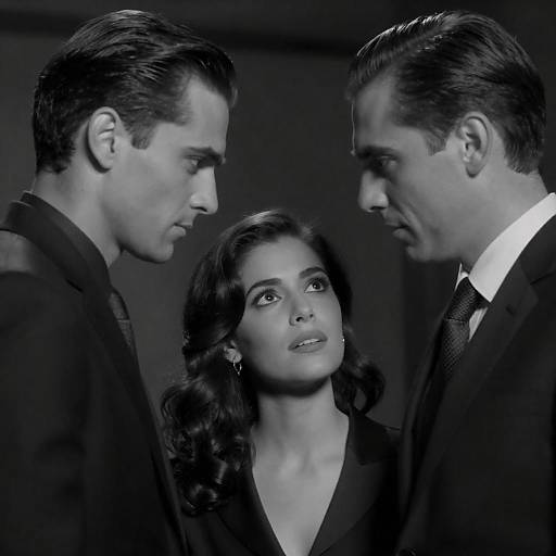 Black and White Portrait of Two Men and Woman