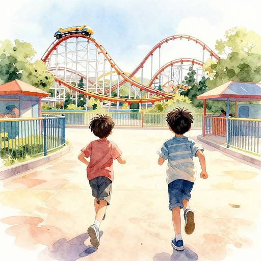 Boys Running to Roller Coaster Fun