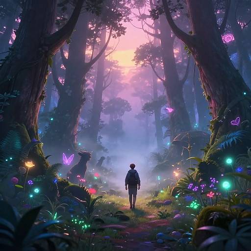 Lone Traveler in Mystical Glowing Forest
