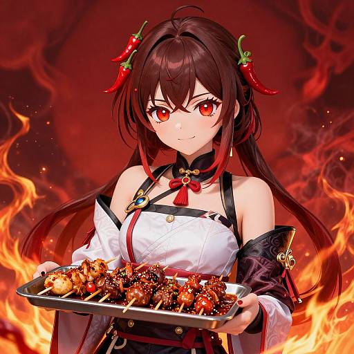 Anime Girl with Spicy Fiery Motif