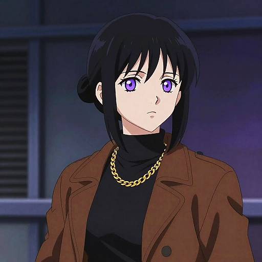 Serious Anime Woman in Urban Night