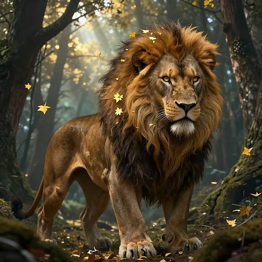 Majestic Half-Lion in Mystical Forest