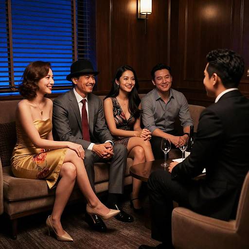 Elegant Gathering in a Dim Lounge