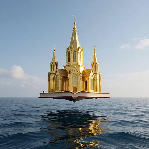 Floating Golden Cathedral Above Ocean Books