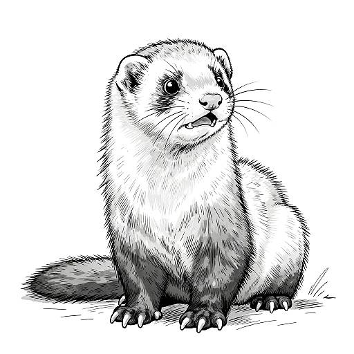 Cautious White Ferret Line Art