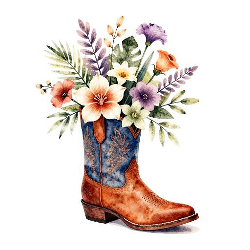 Watercolor Tropical Flowers in Cowgirl Boot