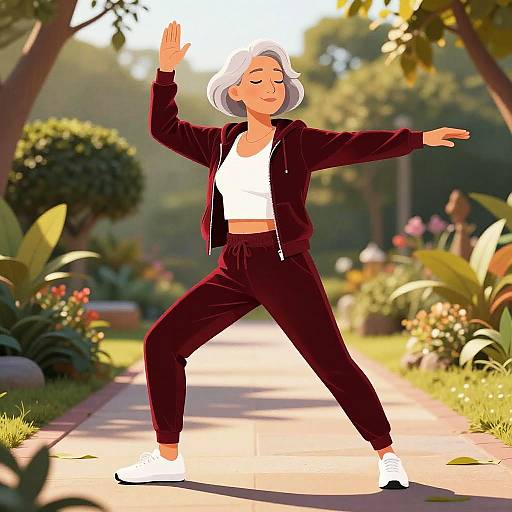 Elderly Woman Doing Yoga Outdoors