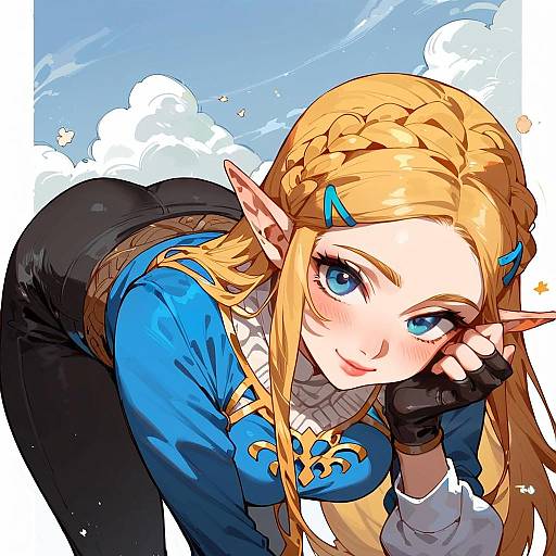 Anime Style Princess Zelda Leaning Forward