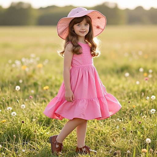 Young Girl in Vibrant Pink Dress