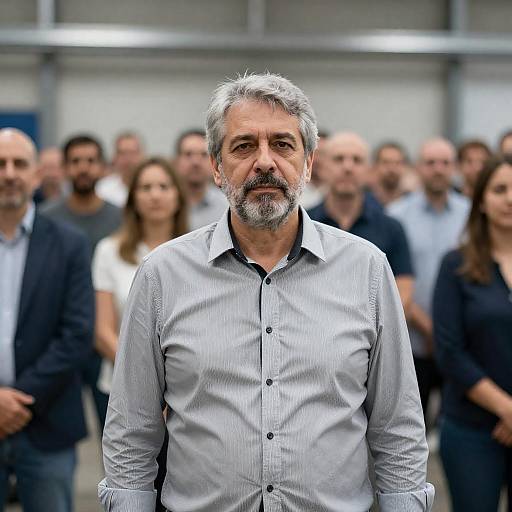 Portrait of Middle-Aged Man in Industrial Crowd