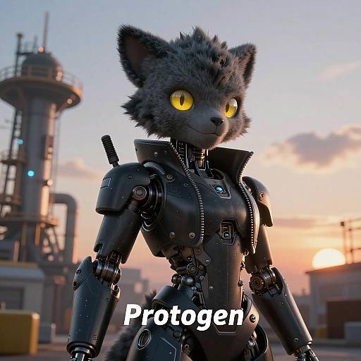 Cyberpunk Protogen Robot with Yellow Eyes